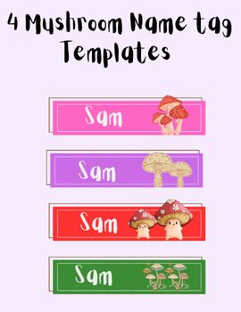 Preview of Mushroom Editable Name Tag Templates