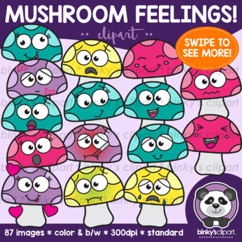 Preview of Mushroom Feelings - Emotions Clip Art by Binky's Clipart | Spring