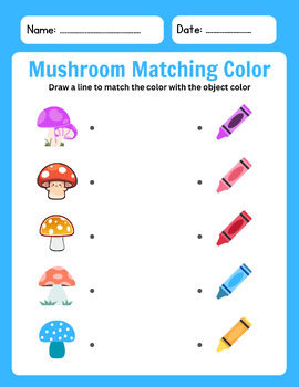 Preview of Mushroom Matching Color Worksheet for Kindergarten