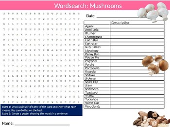 Mushrooms Wordsearch Puzzle Sheet Keywords Food Health Nutrition