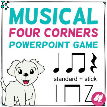 Preview of Music 4 Corners Game - Quarter Note, Rest, 8th Note Rhythms - Standard & Stick