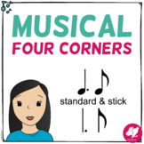 Music 4 Corners Game - Tam Ti, Dotted Quarter, 8th Note, S