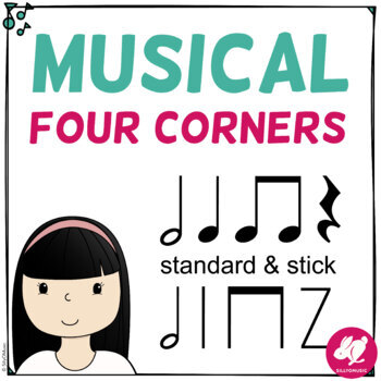 Preview of Music 4 Corners - Half Note Rhythm Game - Standard and Stick Notation