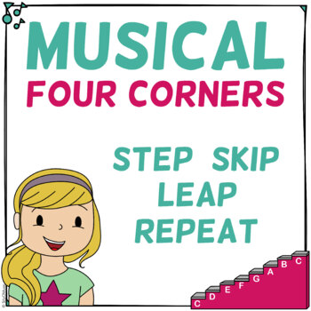 Preview of Music 4 Corners - Step, Skip, Leap, Repeat Intervals - Interactive Game
