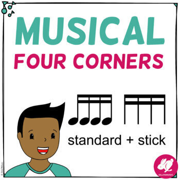 Preview of Music 4 Corners Rhythm Game - 16th Note Rhythms - Standard and Stick Notation