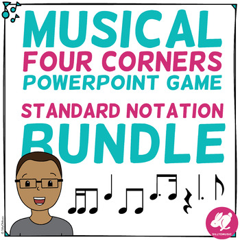Preview of 4 Corners Music Class Games - Standard + Stick Notation - Rhythm Activity Bundle
