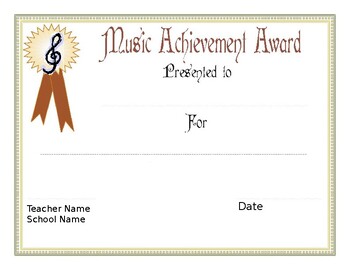 Preview of Music Achievement Award, End of Year, Distance Learning