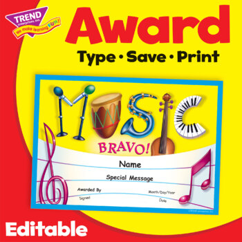 Preview of Music Achievement Editable Student Recognition Award | Print & Digital