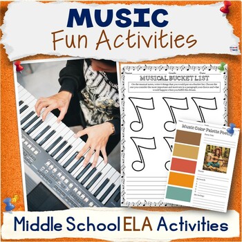 Preview of Music Activity Packet, Middle School ELA Worksheets, Sub Plans, Bell Ringers