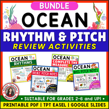 Preview of Music Activities - Rhythm - Treble & Bass Clef Notes Worksheets - The Ocean