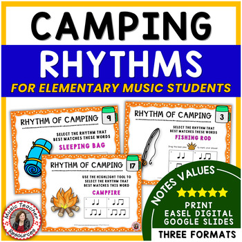 Preview of Music Activities - Rhythm Worksheets - Elementary Music Lessons - Camping Theme