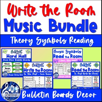 Preview of Music Activities Theory Write the Room Read Symbols Bulletin Board Bundle