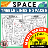Music Activities: Treble Note Maze Puzzles with a SPACE Theme