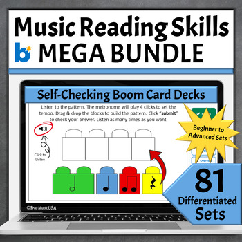 Preview of Music Activities to Develop Sight Reading Skills - Boom Cards MEGA Bundle