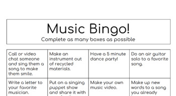 Preview of Music Activity Bingo -Distance Learning