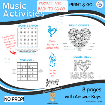 Preview of Music Activity Bundle for End of Year: Word Search, Wordoku, Math and Maze