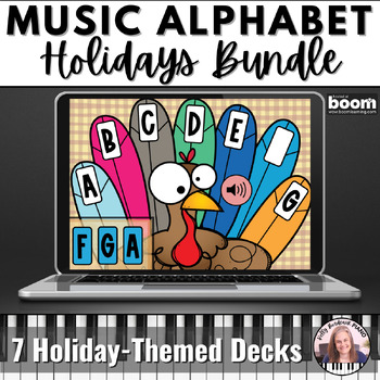 Preview of Music Alphabet BOOM™ Cards BUNDLE - 7 Holiday-Themed Musical Alphabet Activities