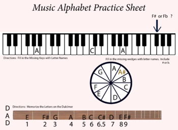 Preview of Music Alphabet Practice Work Sheet