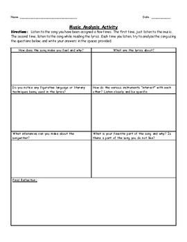 Preview of Music Analysis Activity (Handout)