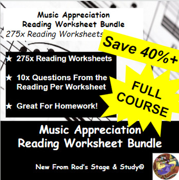 Preview of Music Appreciation Full Course MEGA Reading Worksheet Bundle **Editable**