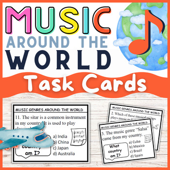 Preview of Music Around the World Task Cards Activity | World Music Culture Activity Game