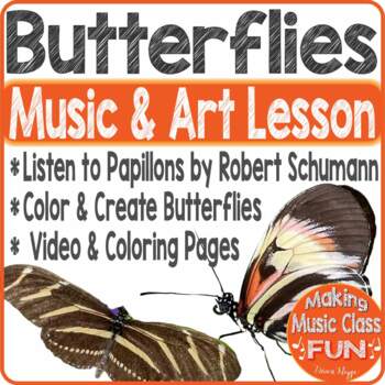 Preview of Music Art Listening Creating Coloring Lesson | Papillons (Butterflies) Schumann
