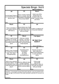 Preview of Music, Art, PE Distance Learning Bingo Cards