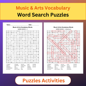 Preview of Music & Arts Vocabulary Words | Word Search Puzzles Activities