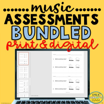 Preview of Elementary Music Assessments & Exit Tickets BUNDLE (Grades K-5): Print & Digital