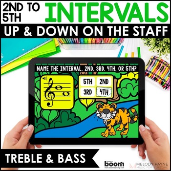 Preview of Music Intervals BOOM™ Cards for Piano - 2nd, 3rd, 4th, 5th - Treble & Bass Clef