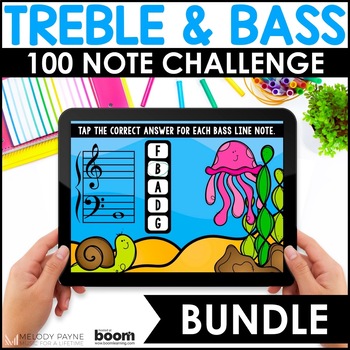 Preview of Music BOOM™ Cards 100 Note Challenge Bundle - Treble & Bass Clef Lines & Spaces