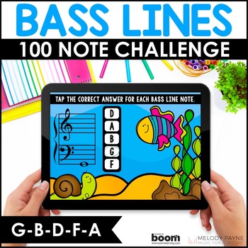 Preview of Bass Clef Line Notes BOOM™ Cards 100 Note Challenge - Piano Lessons & Music