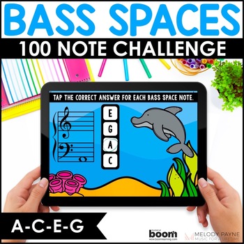 Preview of Bass Clef Space Notes BOOM™ Cards 100 Note Challenge - Piano Lessons & Music