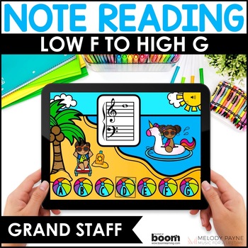 Preview of Note Naming Music BOOM™ Cards - Treble & Bass Clef Low F to High G - Grand Staff