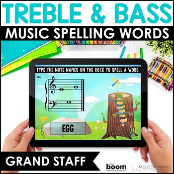 Preview of Treble and Bass Clef BOOM™ Cards for Piano - Grand Staff Music Spelling Words