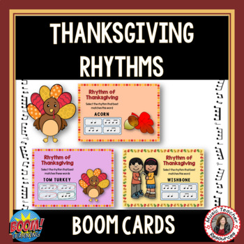 Preview of Music BOOM Cards™ Thanksgiving Rhythm Activities