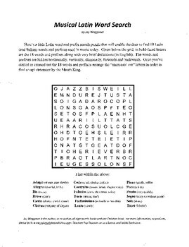 Music Band Latin Orchestra Musical Latin Word Search by Jay Waggoner