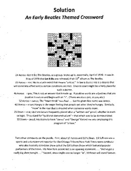 Music Band Rock n Roll An Early Beatles Themed Crossword Puzzle