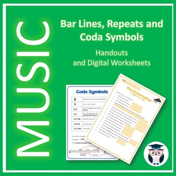 Preview of Music Bar Lines, Repeats and Coda Symbols: Handouts & Digital Worksheets