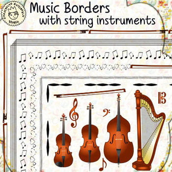 Preview of Music Borders with String Instruments Clipart