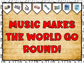 Preview of Music Bulletin Board Kit & Door Décor, MUSIC MAKES THE WORLD GO ROUND!