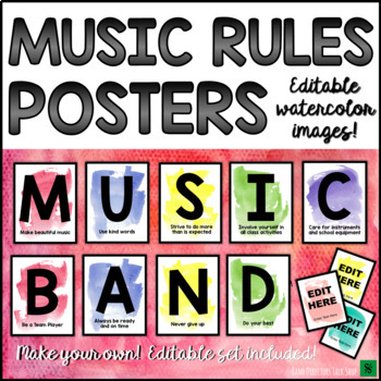 Preview of Music Rules Posters - Editable Music Classroom Decor