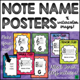 Music Bulletin Board - Note Name Music Posters- Watercolor Theme