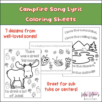 Preview of Music Camp Song Lyric Coloring Sheets