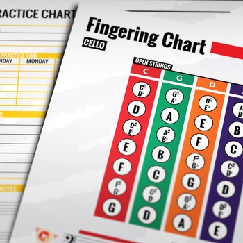 Preview of Music: Cello Fingering Color Chart with Worksheet & Practice Chart