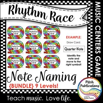 Preview of Music Centers: Rhythm Race Note Naming Edition {BUNDLE} Levels B, 1-8