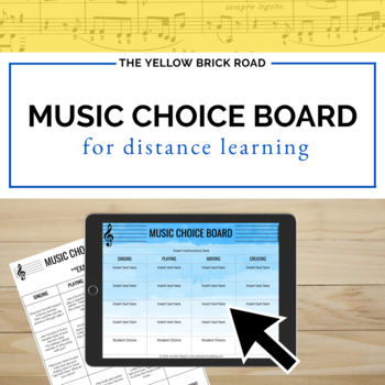 Preview of Music Choice Board Editable Template - distance learning for music - sub plan