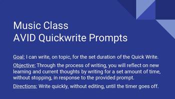Preview of Music Class AVID Quickwrite Prompts