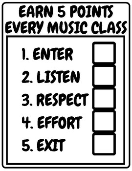 Preview of Music Class Behavior 5 Points Poster Checklist