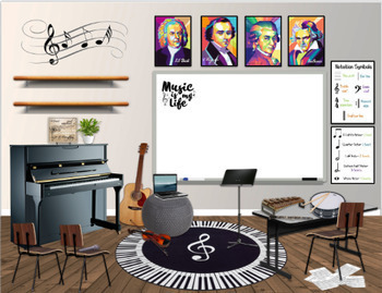 Preview of Music Class (Chorus, Band) Bitmoji Virtual - Digital Classroom (Editable)